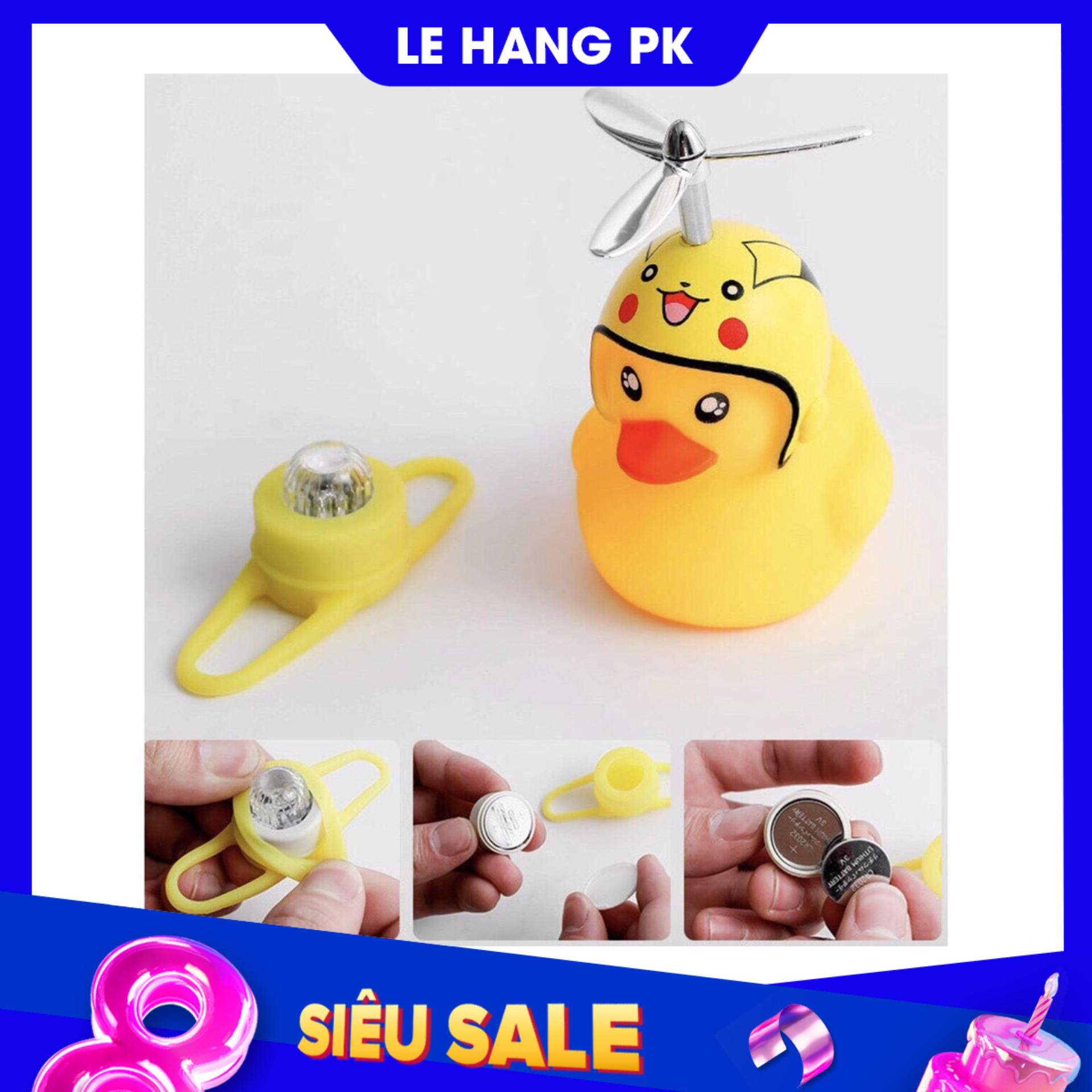 Vịt gắn xe đội nón bảo hiểm kèm chong chóng có đèn bên trong