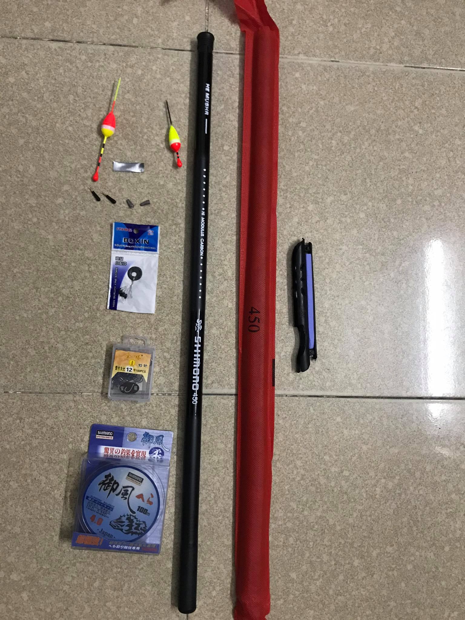 Cần câu tay dạng rút 450 (~3m8) giá rẻ (nguyên cần hoặc combo cần và đầy đủ phụ kiện cước lưỡi phao chì và ốp cần) - cần câu tay, cần câu tay shimano, cần câu tay giá rẻ, cần câu đơn TT Mart