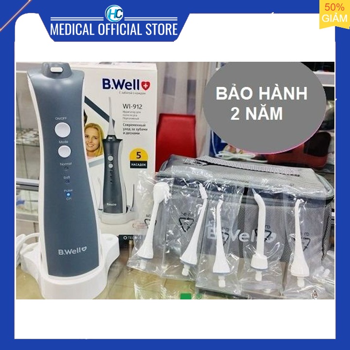 Máy tăm nước du lịch b.well wi-912 - thụy sỹ - cải tiến 5 đầu tăm - bh 2 năm