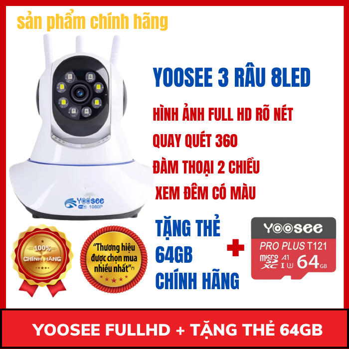Camera yoosee fullhd 8led + tặng thẻ 64g