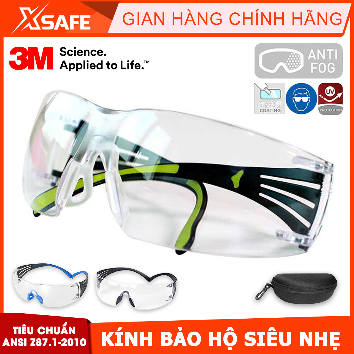 Kính bảo hộ 3M SF401AF SF402AF gọng dẻo siêu bền thoải mái uốn cong kính chống bụi chống tia UV chống đọng sương chống trầy xước kính đi xe máy