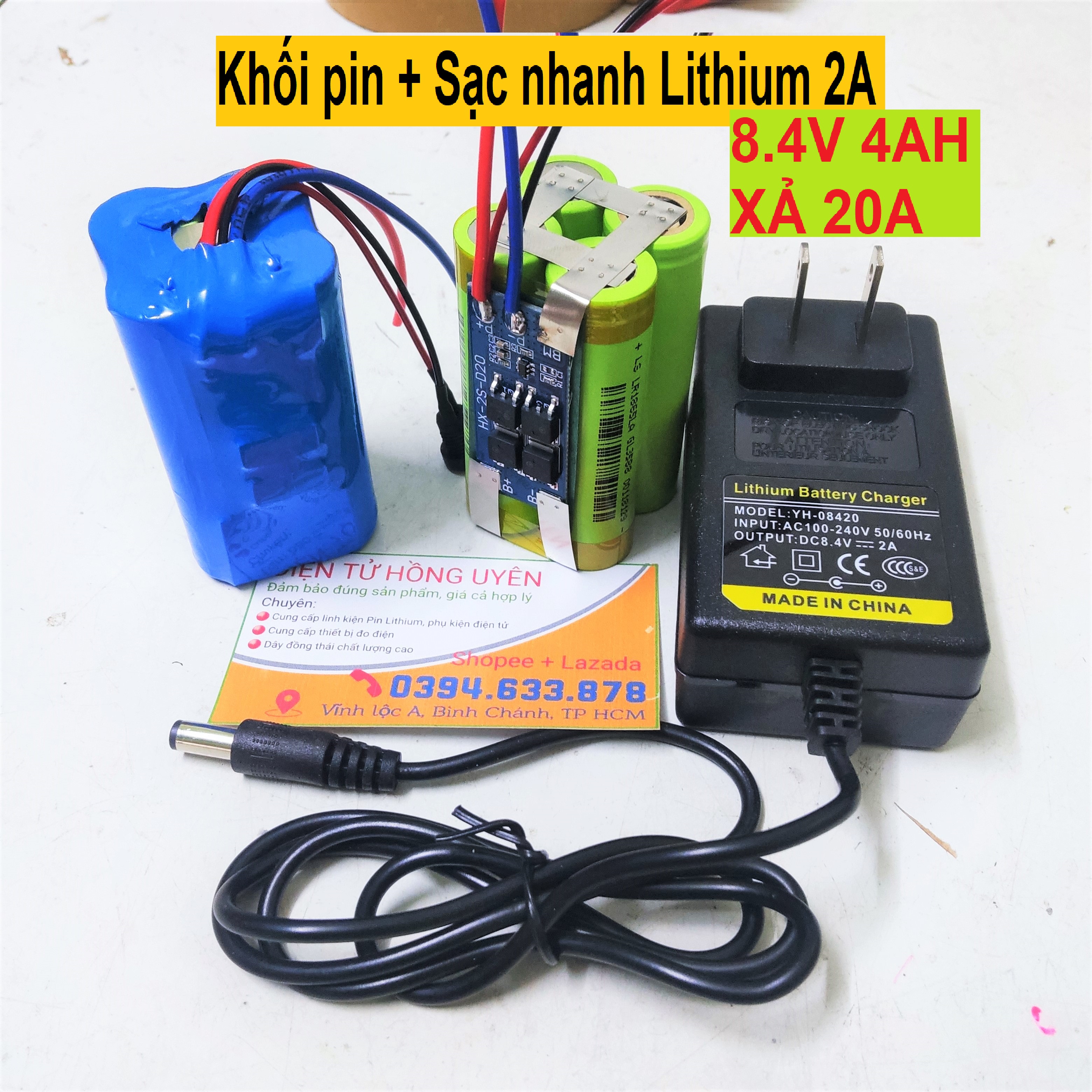 Khối pin 2s 8.4v 4ah xả cao 20a dùng thay pin máy khoan, đèn, độ chế loa, máy hút bụi cầm tay... - điện tử hồng uyên