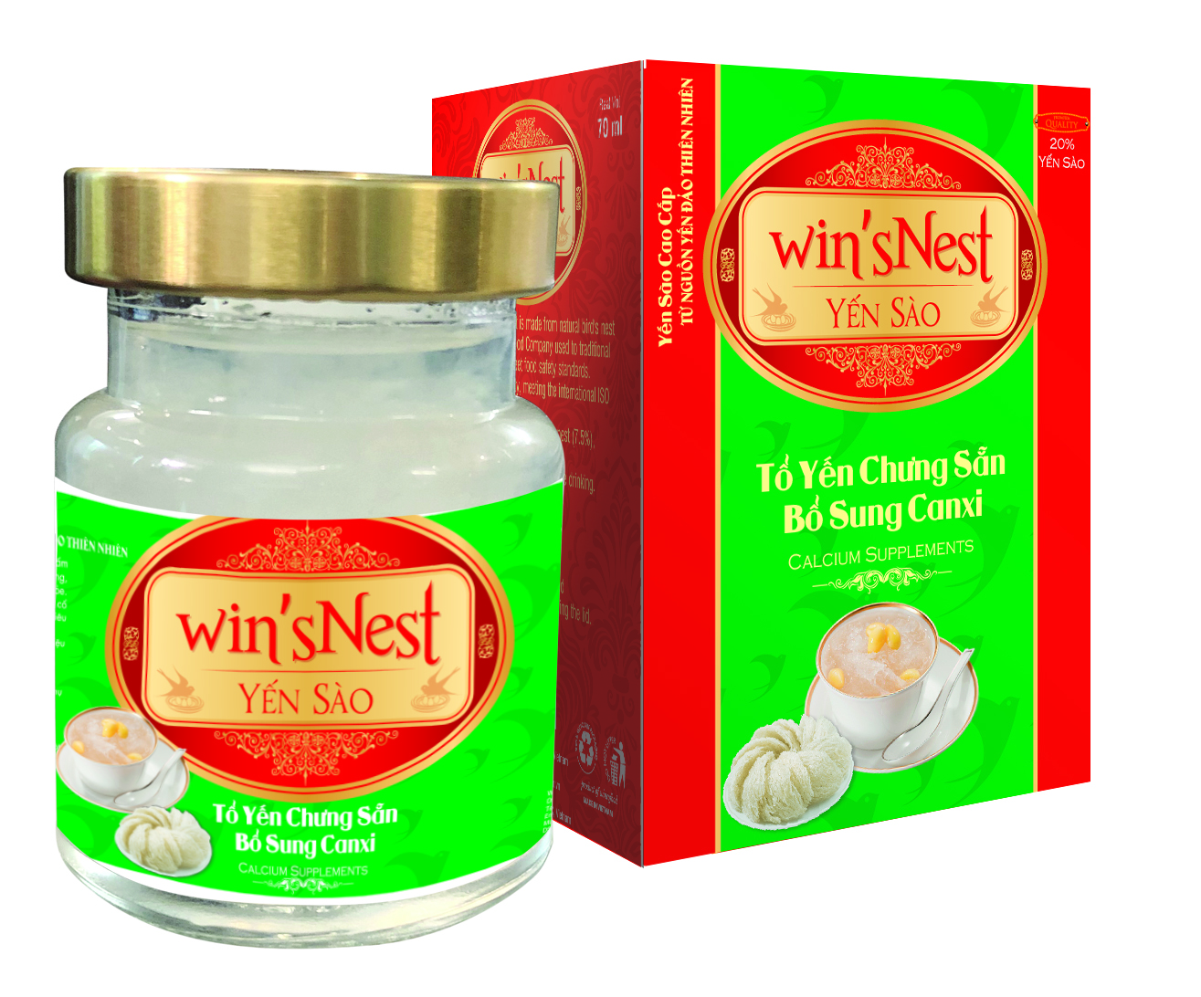 Yến Sào cao cấp win'snest Tổ Yến Chưng Sẵn Bổ Sung Canxi 20% (70 ml/ lọ) thích hợp cho người lớn bổ sung canxi và khoáng chất ngừa loãng xương, chống lão hóa.
