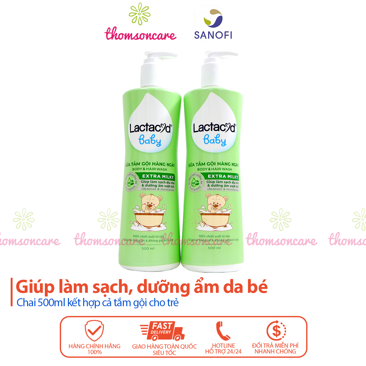 Sữa tắm gội cho bé Lactacyd Milky từ thảo dược, giảm hăm tã, rôm sảy cho trẻ từ sơ sinh
