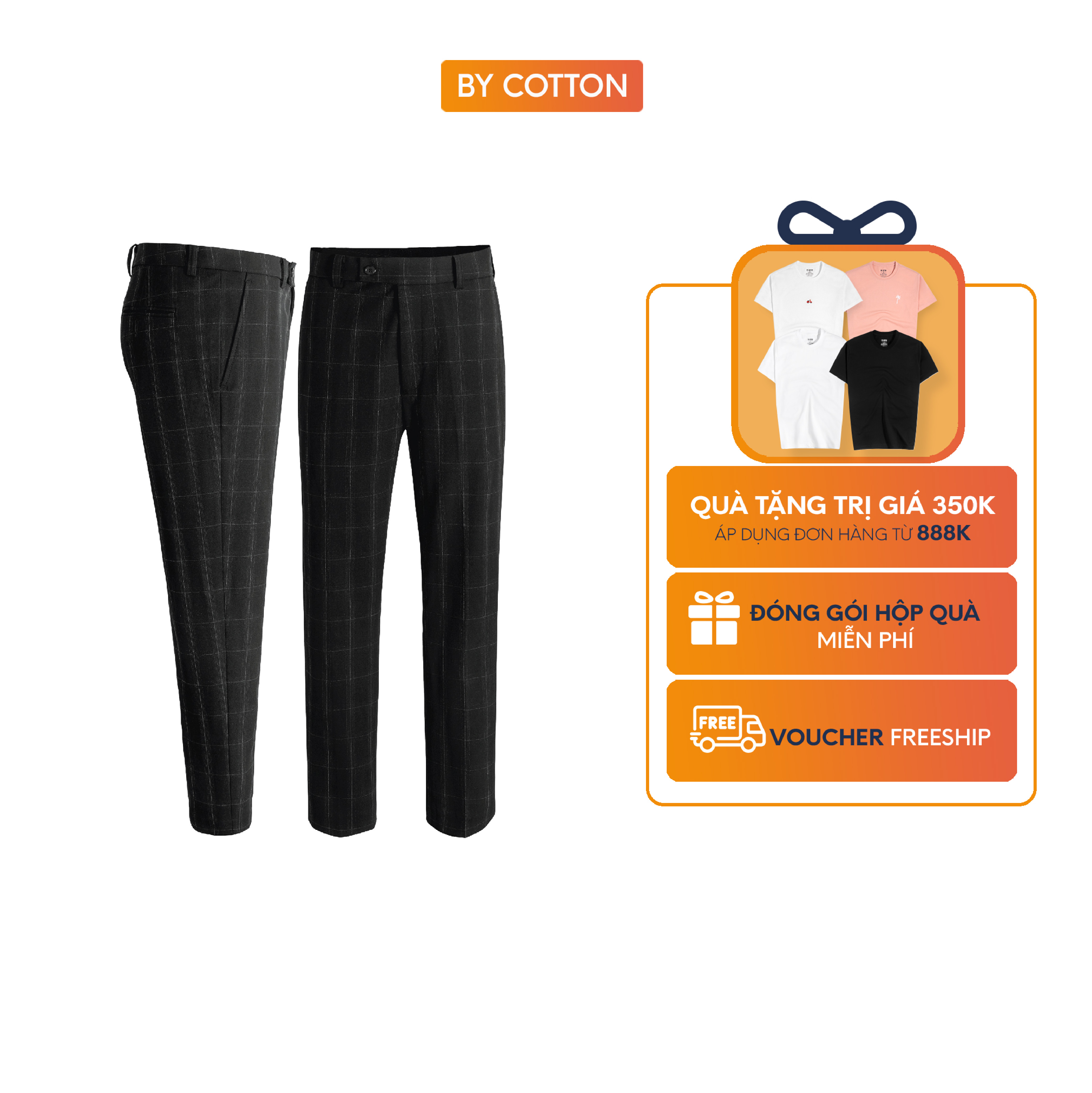 Quần tây nam cao cấp slimfit caro đen by cotton