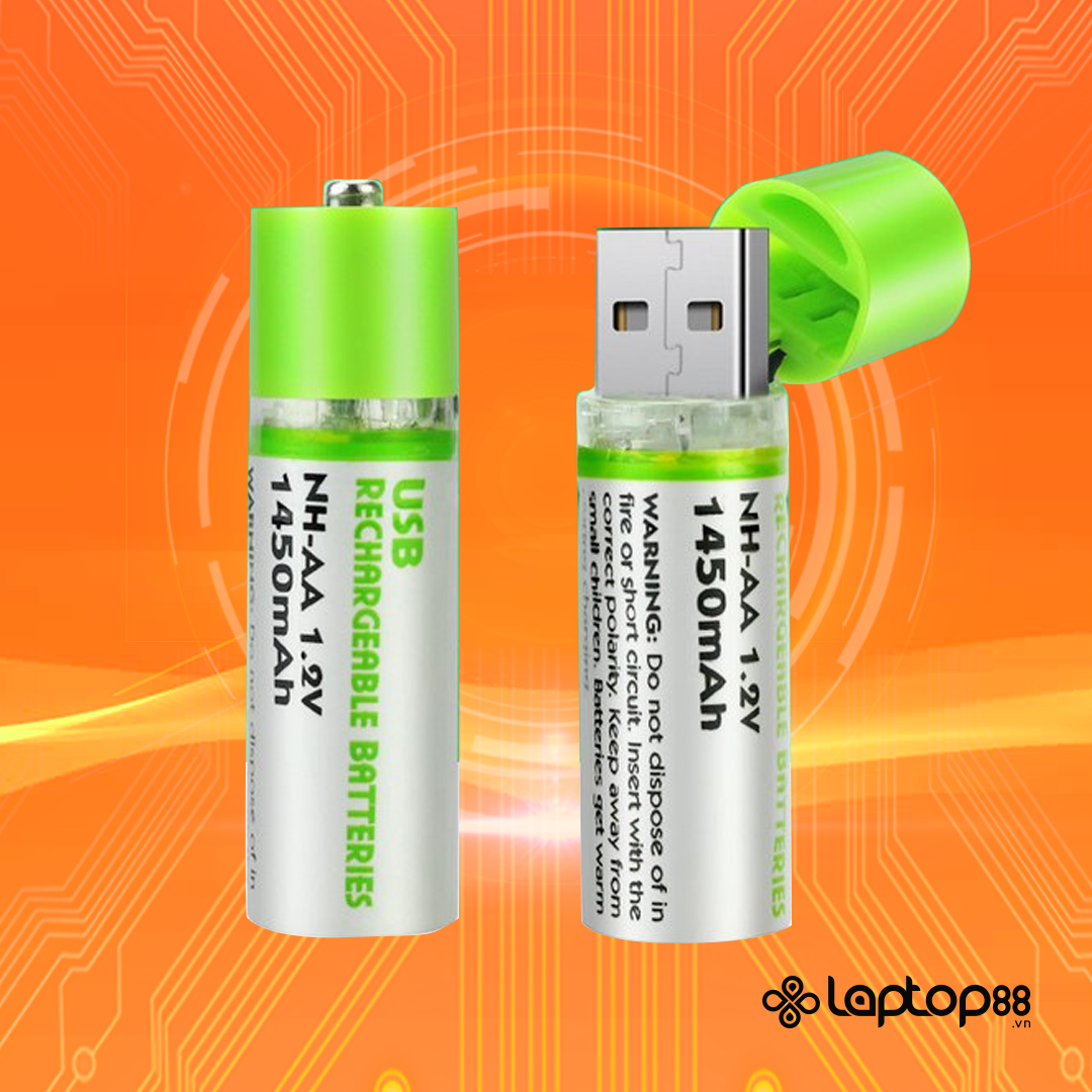 Pin aa sạc đầu usb tiện lợi không cần đầu sạc chuyên biệt - dung lượng 1450 mah độ bền sạc lên tới 500 lần