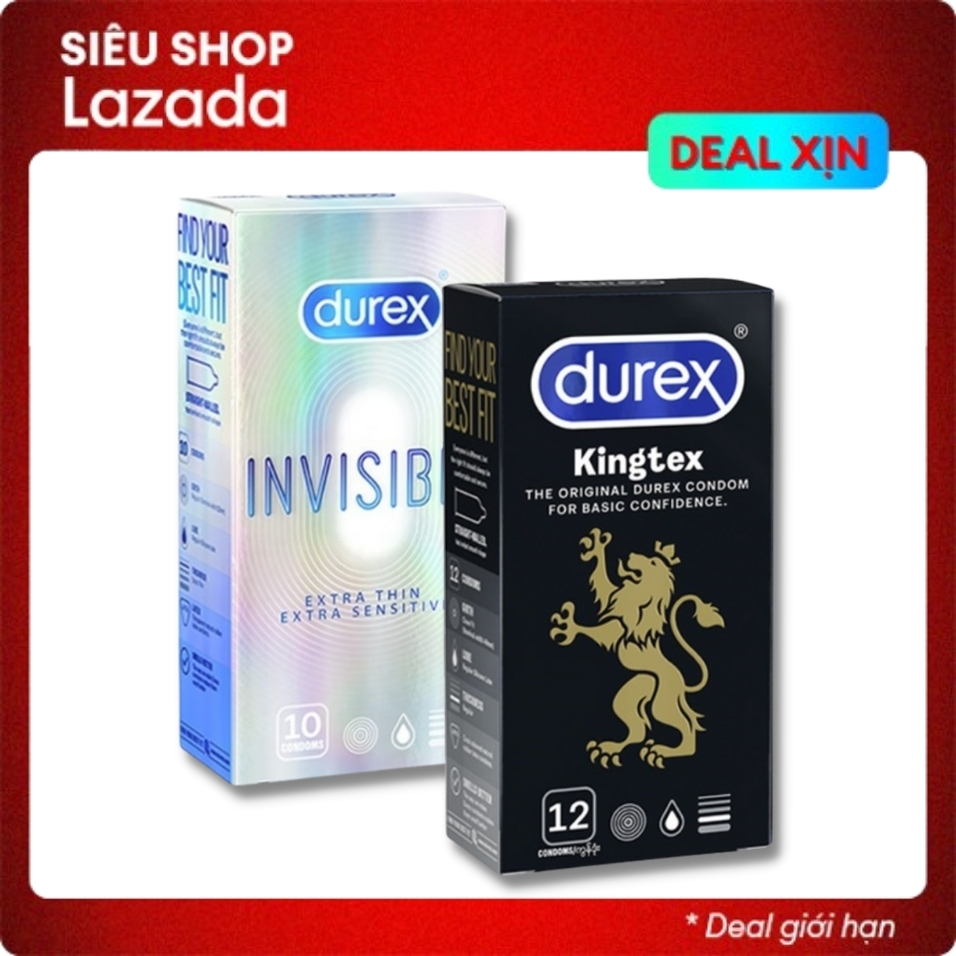 bao cao su durex invisible cực siêu mỏng + durex kingtex size cỡ nhỏ 02 hộp