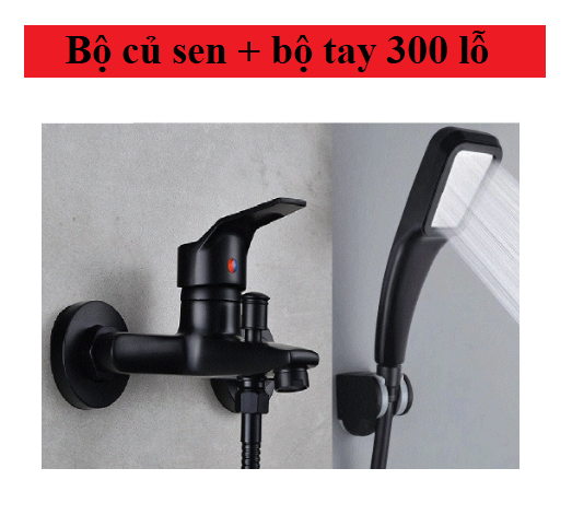 Bộ củ sen tắm nóng lạnh sơn tính điện màu đen tặng kèm bộ tay sen tắm gồm tay, dây 1.5m và đế cái se