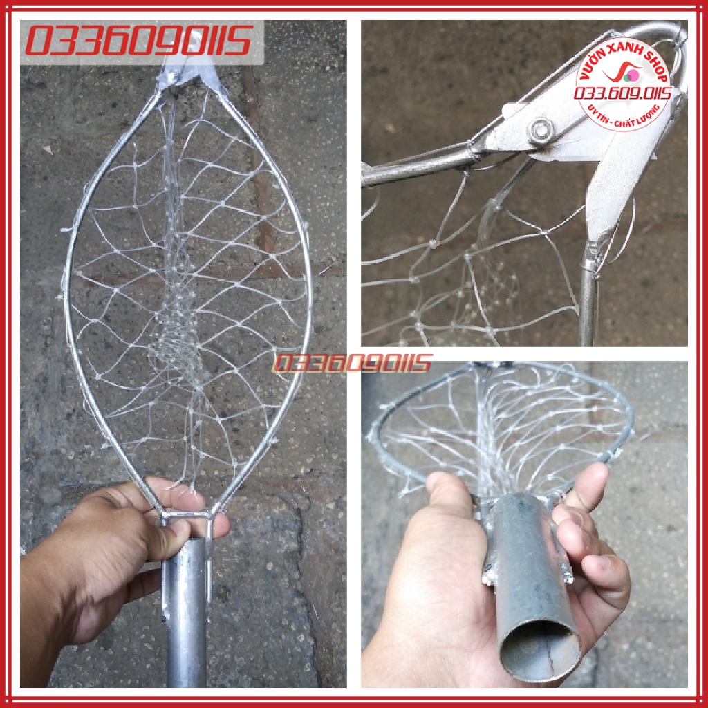 Lồng hái trái cây, quả trên cao 24cm, vợt hái quả hai lưỡi dao có lưới đỡ trái