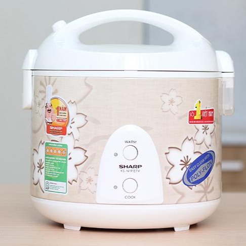 Nồi cơm điện Sharp 1.8 lít KS-N191ETV Hàng trưng bày 99% sản xuất Thái Lan-Lòng nồi chống dính tốt.Nồi có 2 mâm nhiệt cho cơm chín đều, thơm ngon