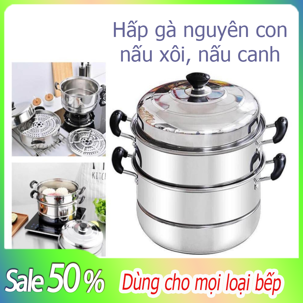 Nồi hấp, nồi hấp inox 3 tầng 28cm, nồi inox 304 - Xửng hấp, nồi thân cao Vietnam - Mua sắm cho tốt, Xửng hấp, nồi thân cao