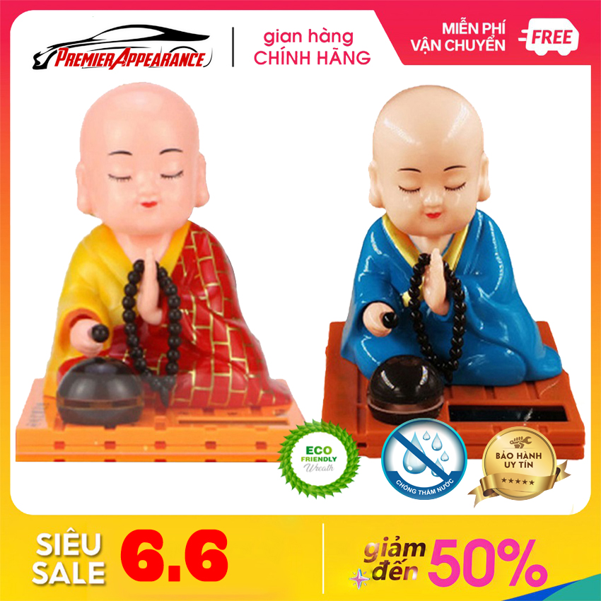 Chú Tiểu Gõ Mõ Trang Khí Ô Tô, Chất Liệu Nhựa PVC Cao Cấp, Sử Dụng Năng Lượng Mặt Trời, Máu Sắc Hài Hòa, Trang Trí Ô Tô