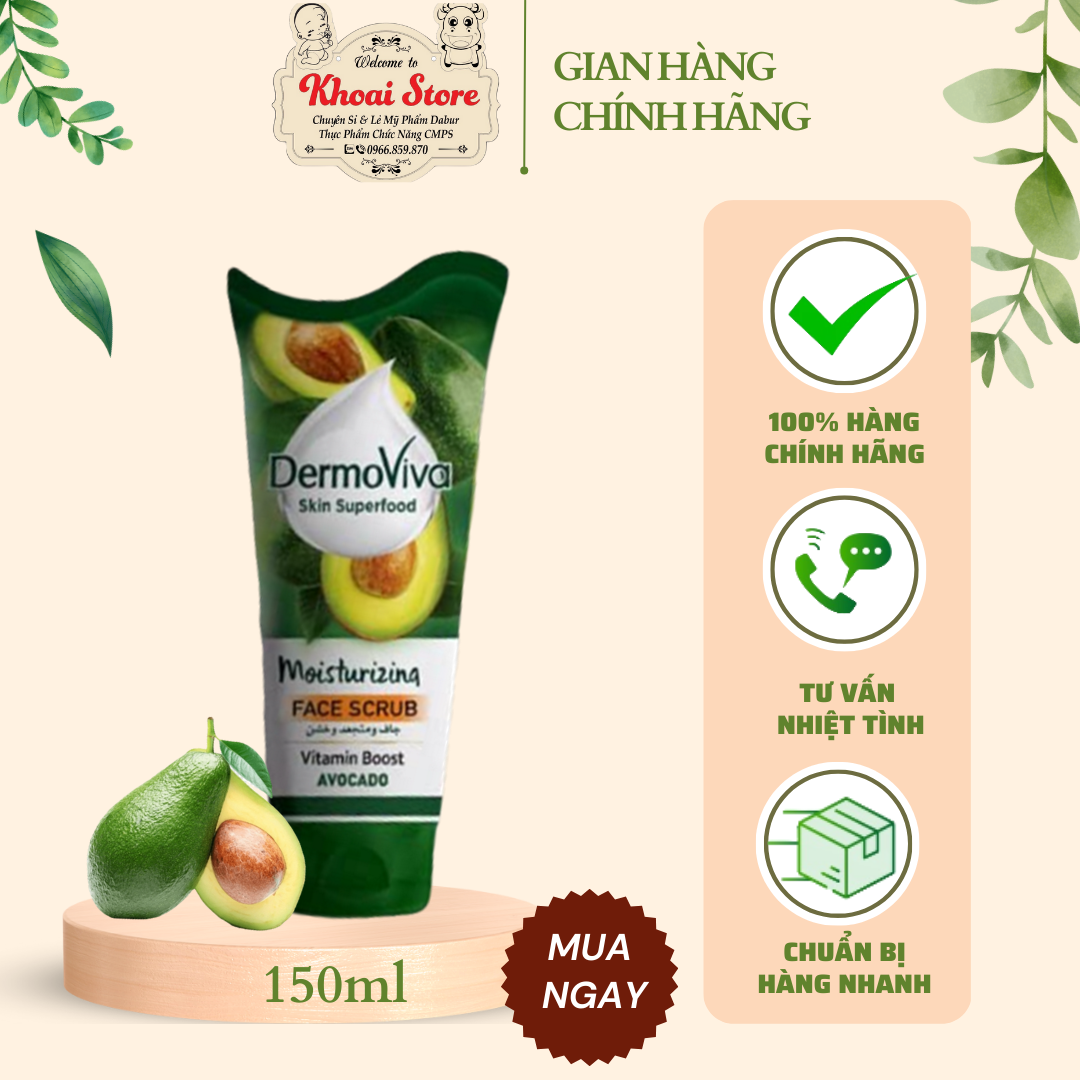 Tẩy da chết DermoViva dưỡng ẩm bổ sung chiết xuất Bơ 150ml