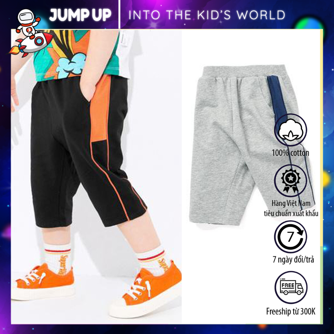 Quần cotton bé trai dáng lửng màu đen, xám, mặc đi học đi chơi chất liệu mềm mịn mát jump up