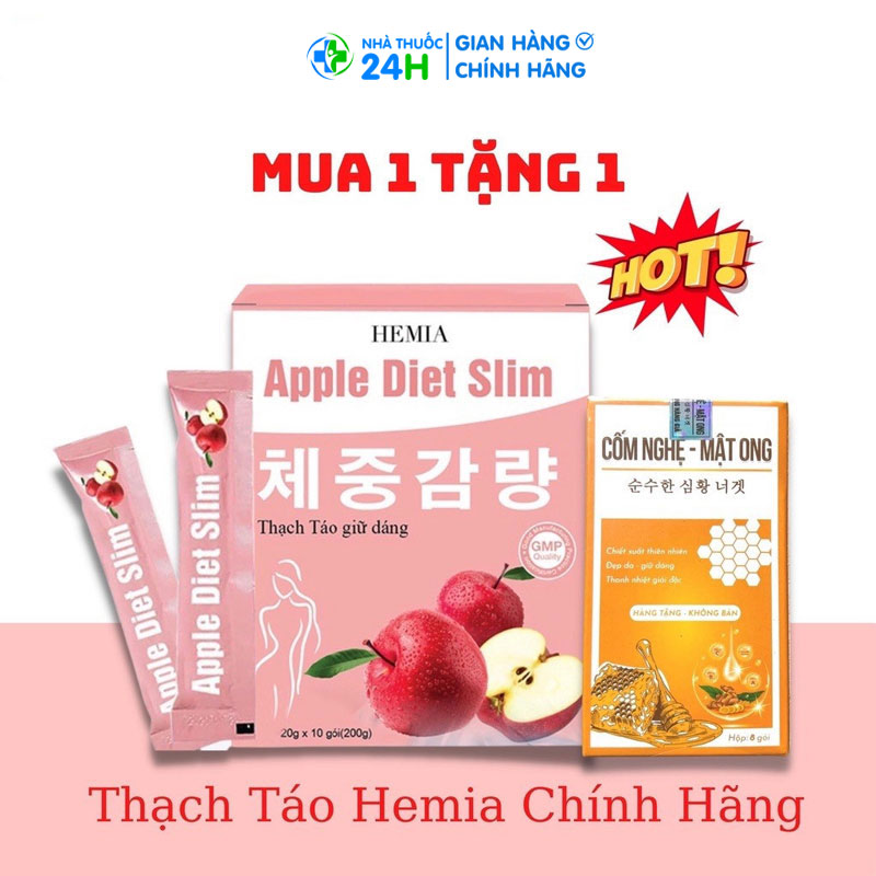 [MUA 1 TẶNG 1] Thạch táo giảm cân Hemia 1 hộp 10 gói thạch TẶNG KÈM CỐM NGHỆ MẬT ONG - giảm cân an toàn theo công nghệ  Hàn Quốc- Hàng chính hãng