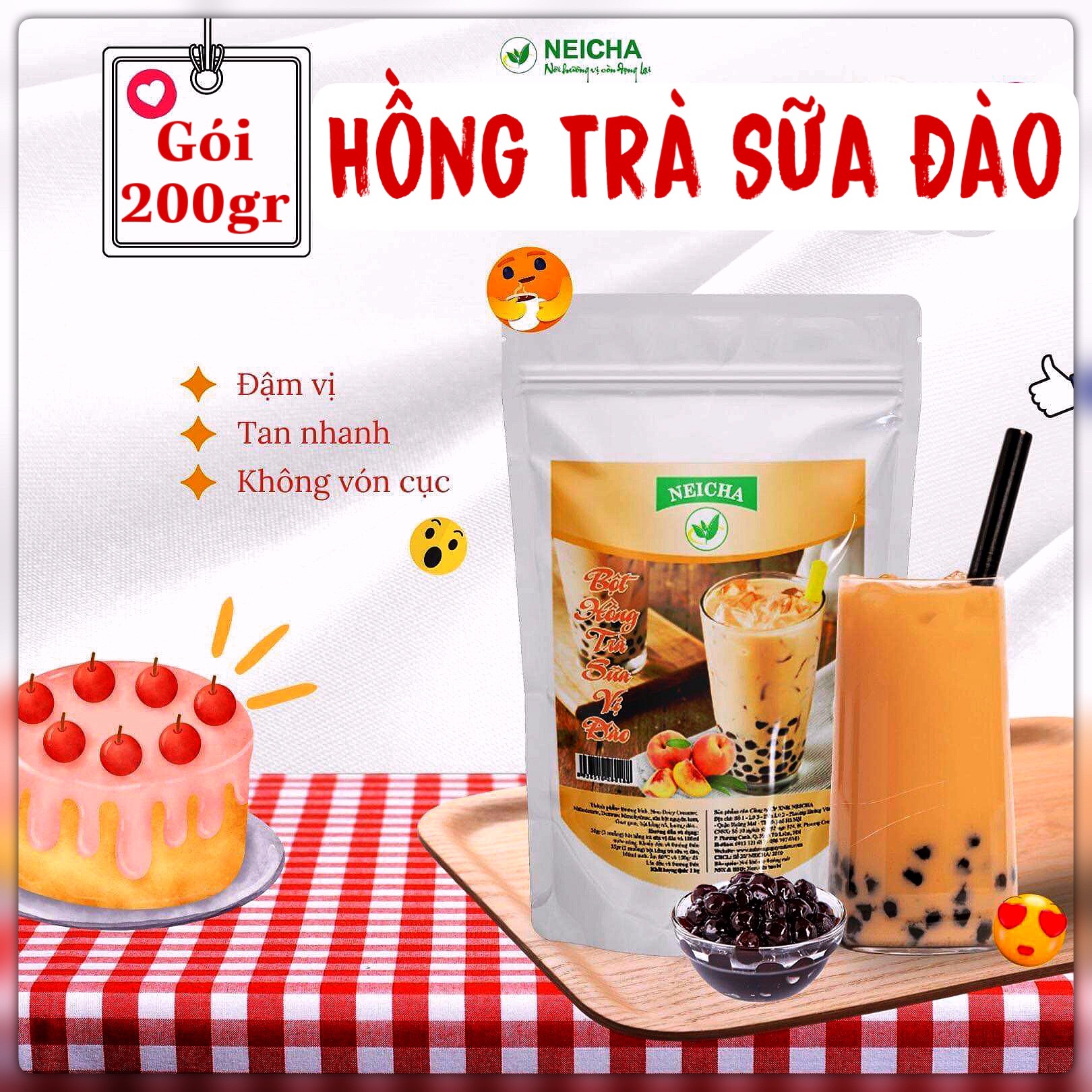 Trà sữa neicha vị đào gói 200gr/ bột trà sữa pha sẵn tiện lợi, thơm ngon chuẩn vị