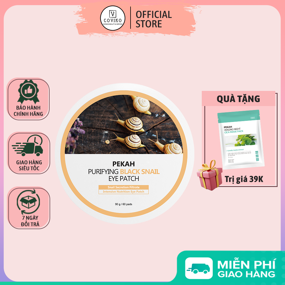 Mặt nạ mắt giảm quầng thâm, nhăn mắt - bọng mắt ốc sên pekah purifying black snail eye patch 90g