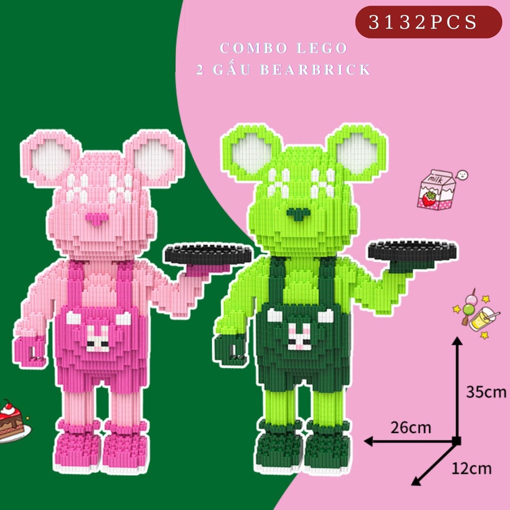 Set 2 bộ đồ chơi lắp ghép lego cho bé , bộ lego gấu bearbrick size to đồ chơi lego 3d lego hoạt hình
