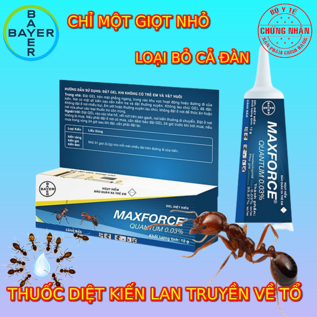 Thuốc diệt kiến Bayer Maxforce Quantum 12g - thương hiệu Bayer uy tín hàng đầu, cực kỳ an toàn, hiệu quả