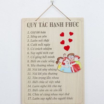 Bảng gỗ Quy tắc hạnh phúc treo trang trí nhà shop cửa hàng