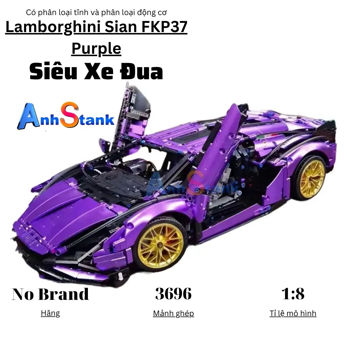 Mô hình lắp ráp siêu xe technic Lamborghini Sian FKP37 Purple tỉ lệ 1:8 3696 chi tiết mảnh ghép