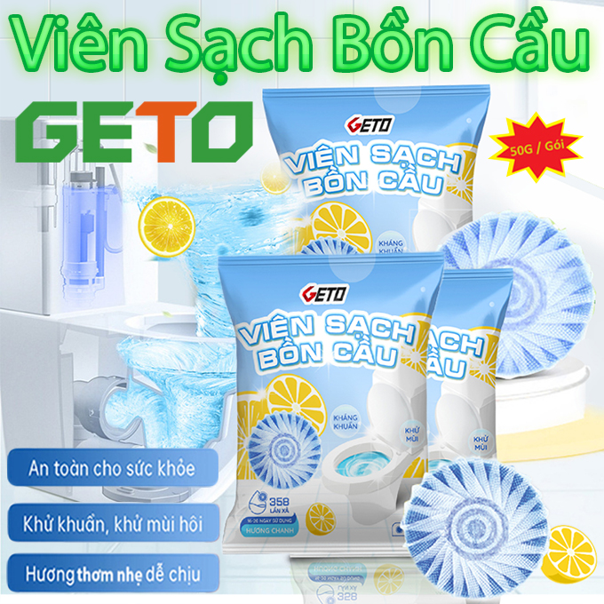 Viên Thả Sạch, Thơm Bồn Cầu GETO 50G CLEANZ - Cốc Thả Bồn Cầu Hương Chanh Diệt Khuẩn, Tẩy Sạch Mảng Bám, Khử Mùi