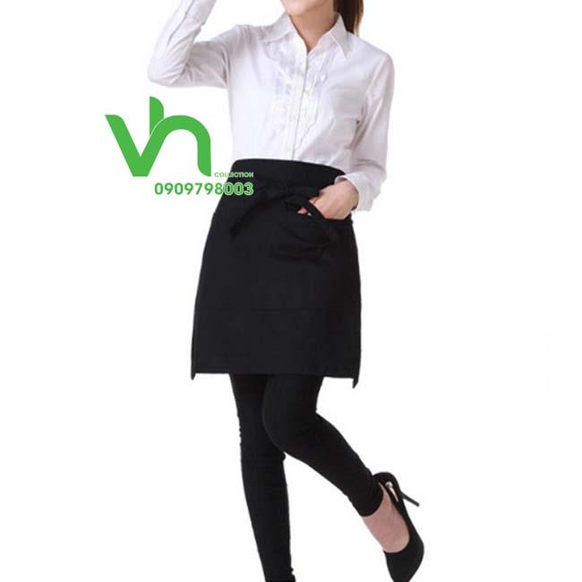 Tạp dề ngắn phục vụ màu đen trơn cao cấp làm đồng phục