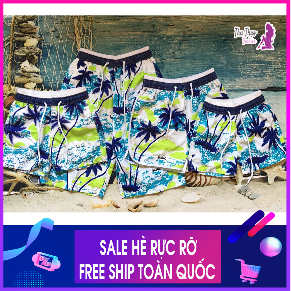 Set 3 Quần Đi Biển Gia Đình Ba Mẹ Và Con-Loại Đẹp-Nhắn Tin Size Cho Shop-Mẫu Cây Dừa ❤
