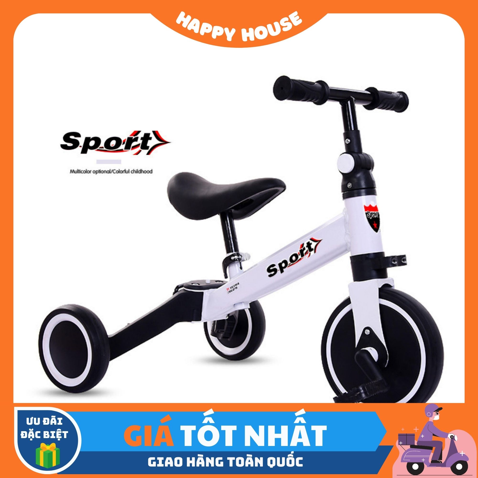 Xe Chòi Chân 3 Bánh Cho Bé 1-3 Tuổi, Xe Tập Đi Thăng Bằng Có Bàn Đạp, Xe Đạp Chòi Chân 2 Trong 1 Sport, Phát Triển Vận Động Cho Bé