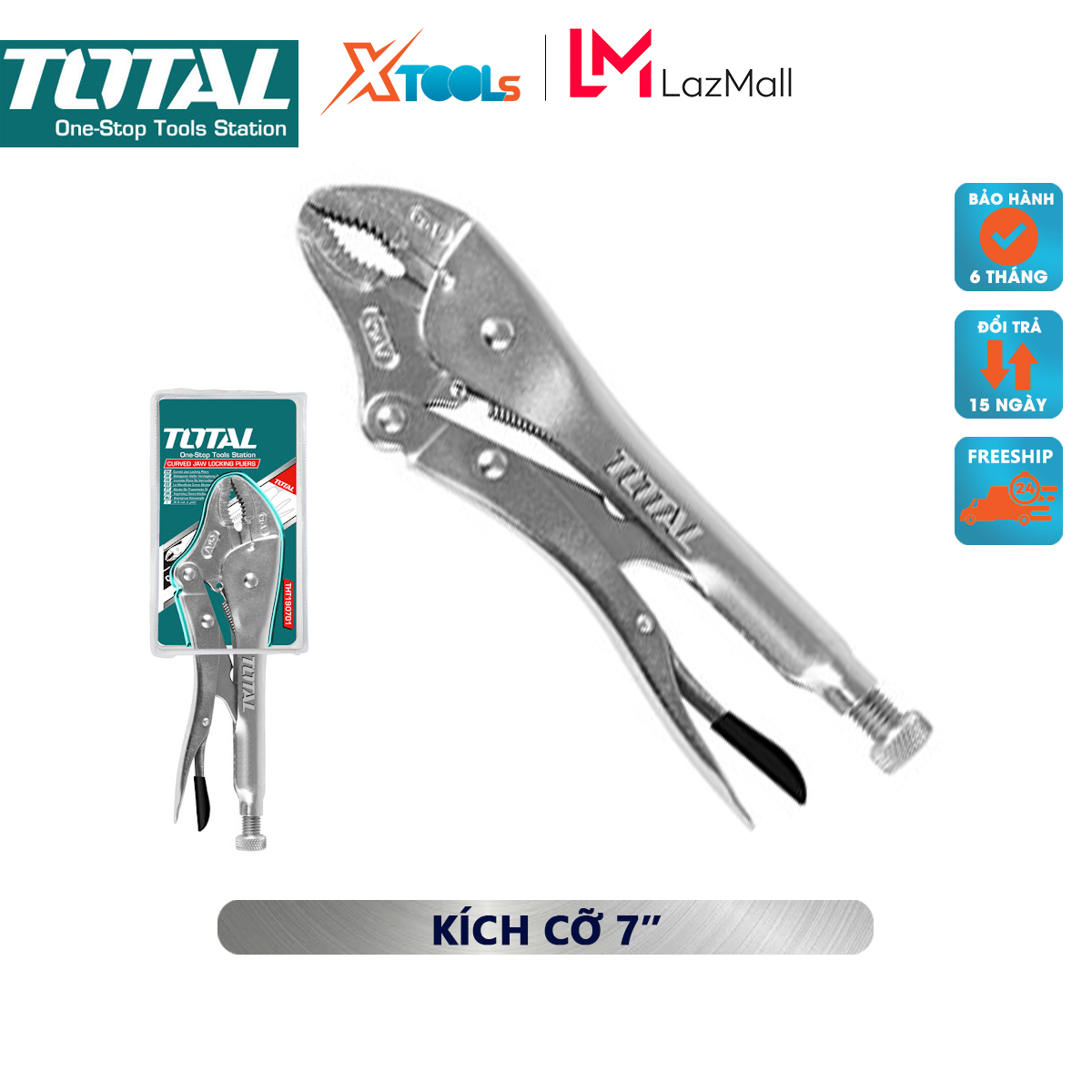 Kềm bấm khóa TOTAL THT190701 Kìm bấm chết Kích thước 7'' thép không gỉ, mạ niken bóng kẹp chặt, khóa, hỗ trợ siết lực,mở ốc vít