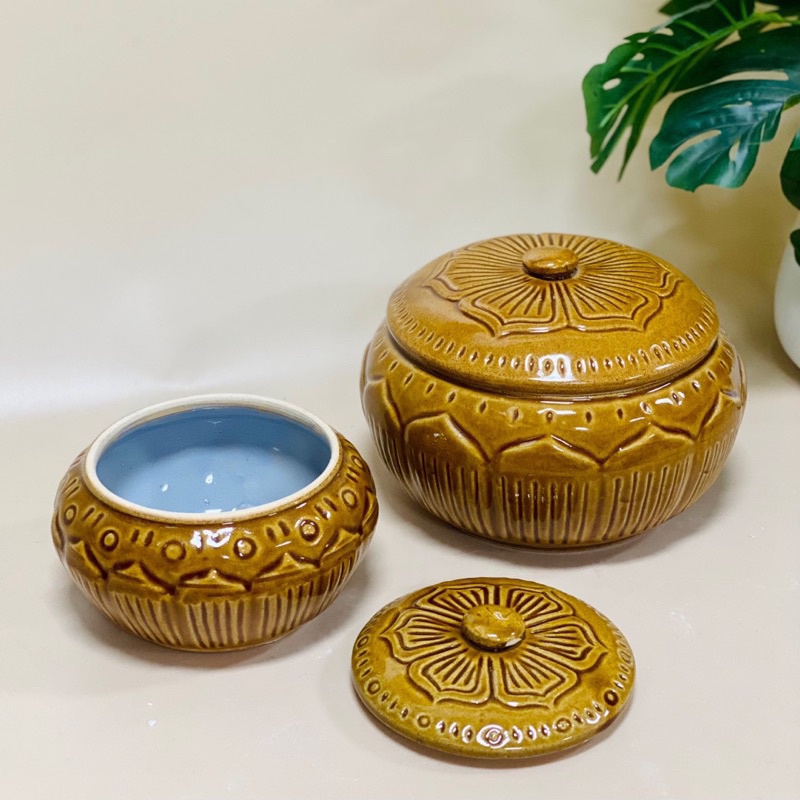 Âu đựng mỡ hũ sứ có nắp muối dưa cà đựng mẻ màu da lươn - gốm sứ bát tràng