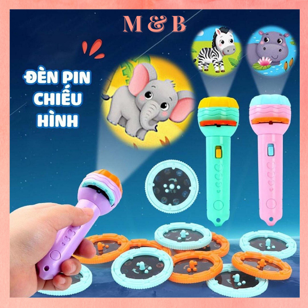 Đèn pin chiếu hình thú động con vật khủng long bóng các mẫu hoạt hình đáng yêu cho bé kể chuyện tập vẽ