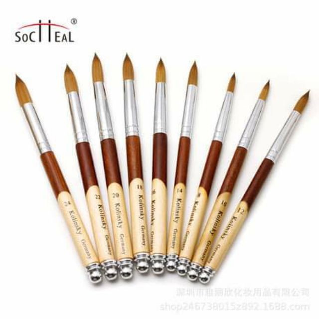 Cọ đắp bột đầu tròn đắp móng bột số 8.10.12.14.16.18.20 hiệu Kolinsky Germany chất liệu cọ lông chồn 100 % siêu tốt