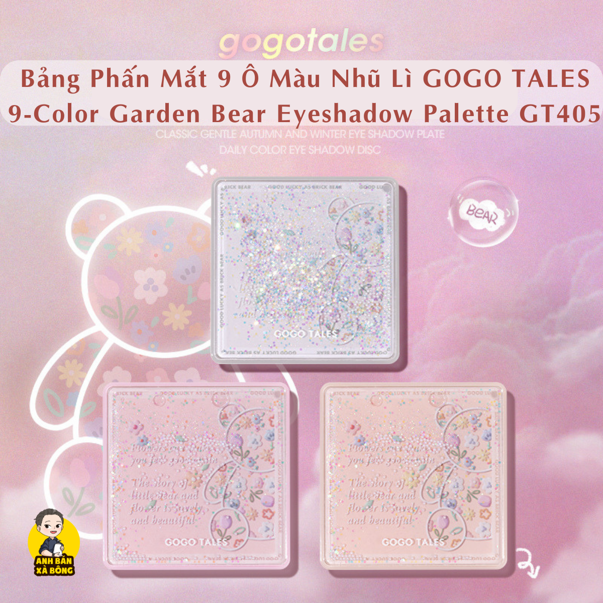 Bảng phấn mắt 9 ô màu nhũ lì gogo tales 9-color garden bear eyeshadow palette gt405