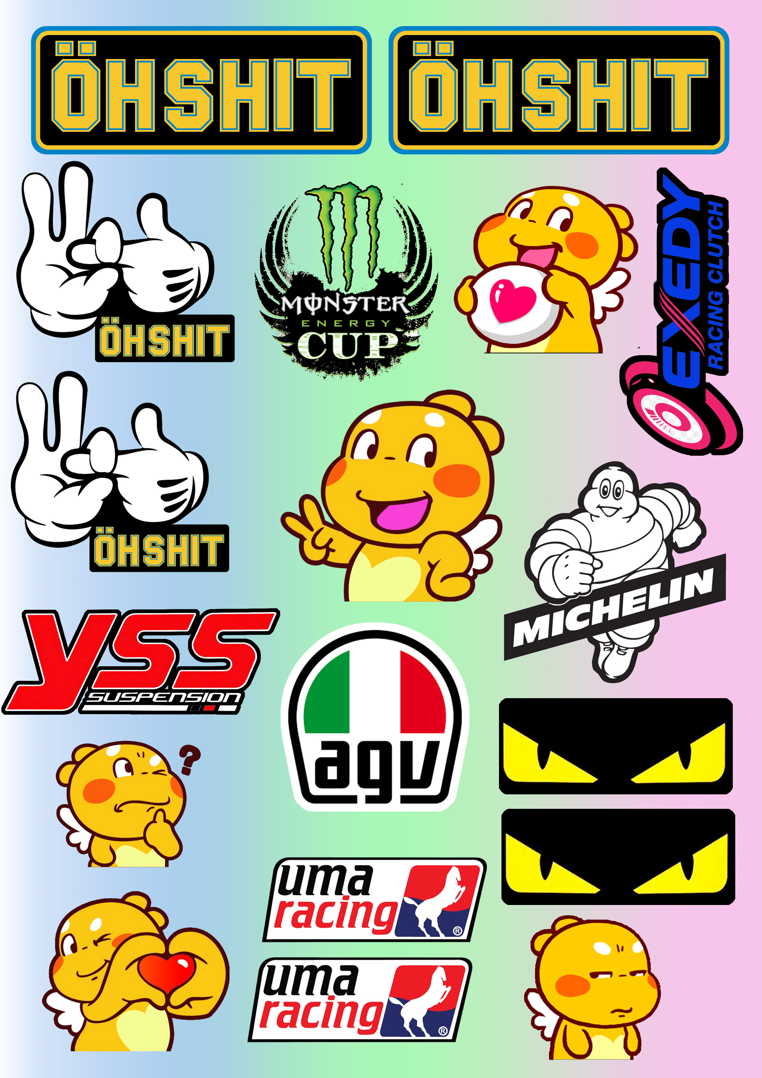 Tem ohshit màu UV chất lượng cao RACING 18 Fadi; phẩm ; olin ; agu.... tem dán vào xe siêu đẹp . Sản phẩm được tạo thành bởi decal lớp chất lượng cao .