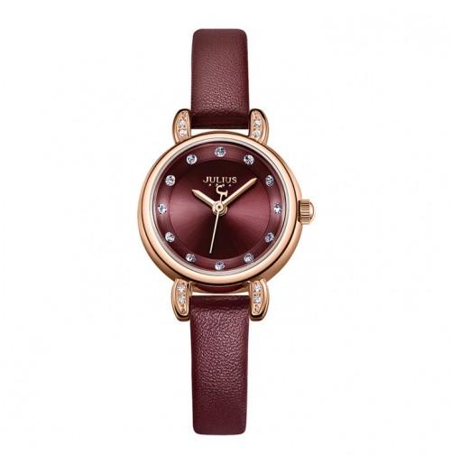 Đồng hồ nữ ja-1086d julius hàn quốc dây da -đỏ