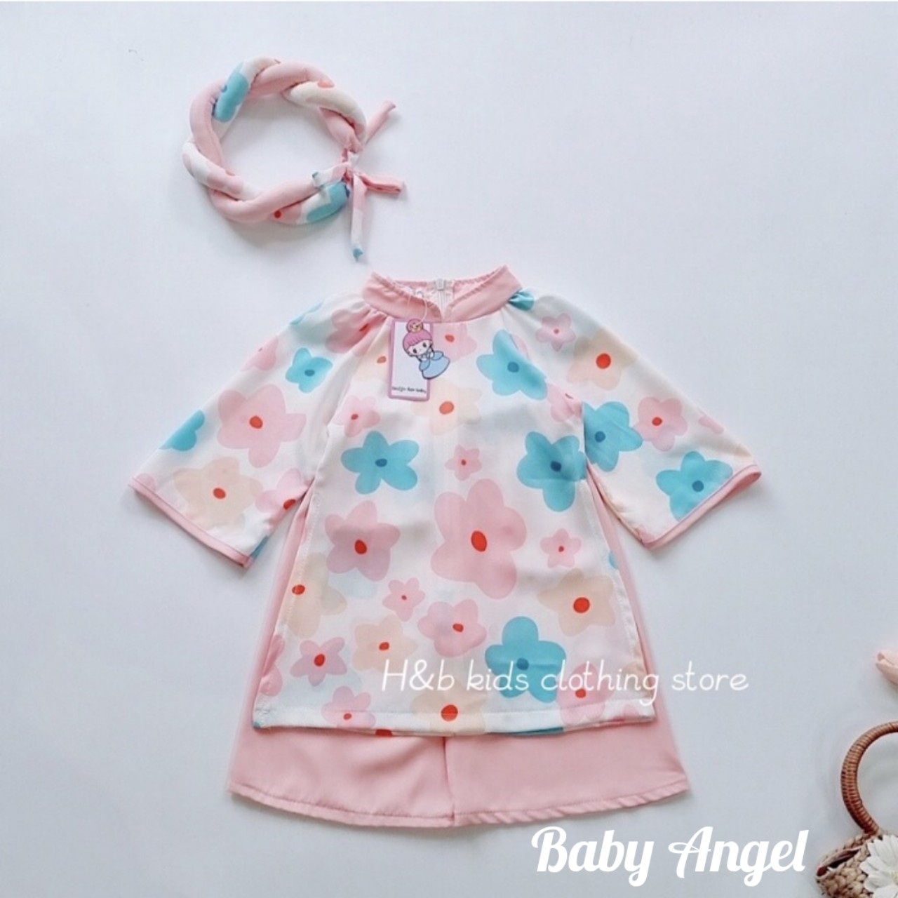 Áo dài bé gái,Áo dài kèm Mấn Chất Lụa Mango siêu mềm mịn