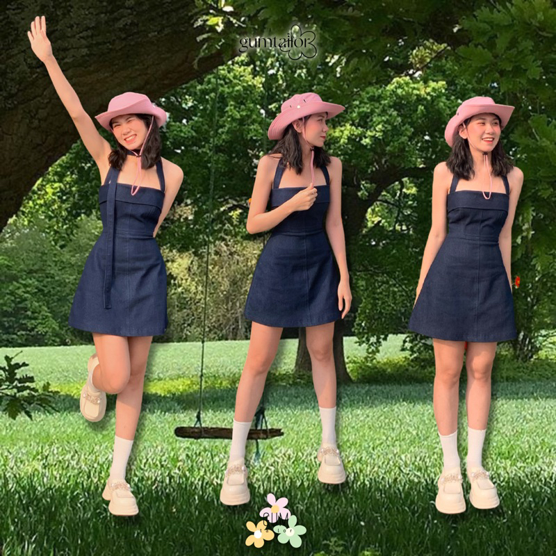 Đầm denim dáng chữ a cup ngực dây yếm cổ tặng kèm bell cổ “loranim dress” by gum tailor