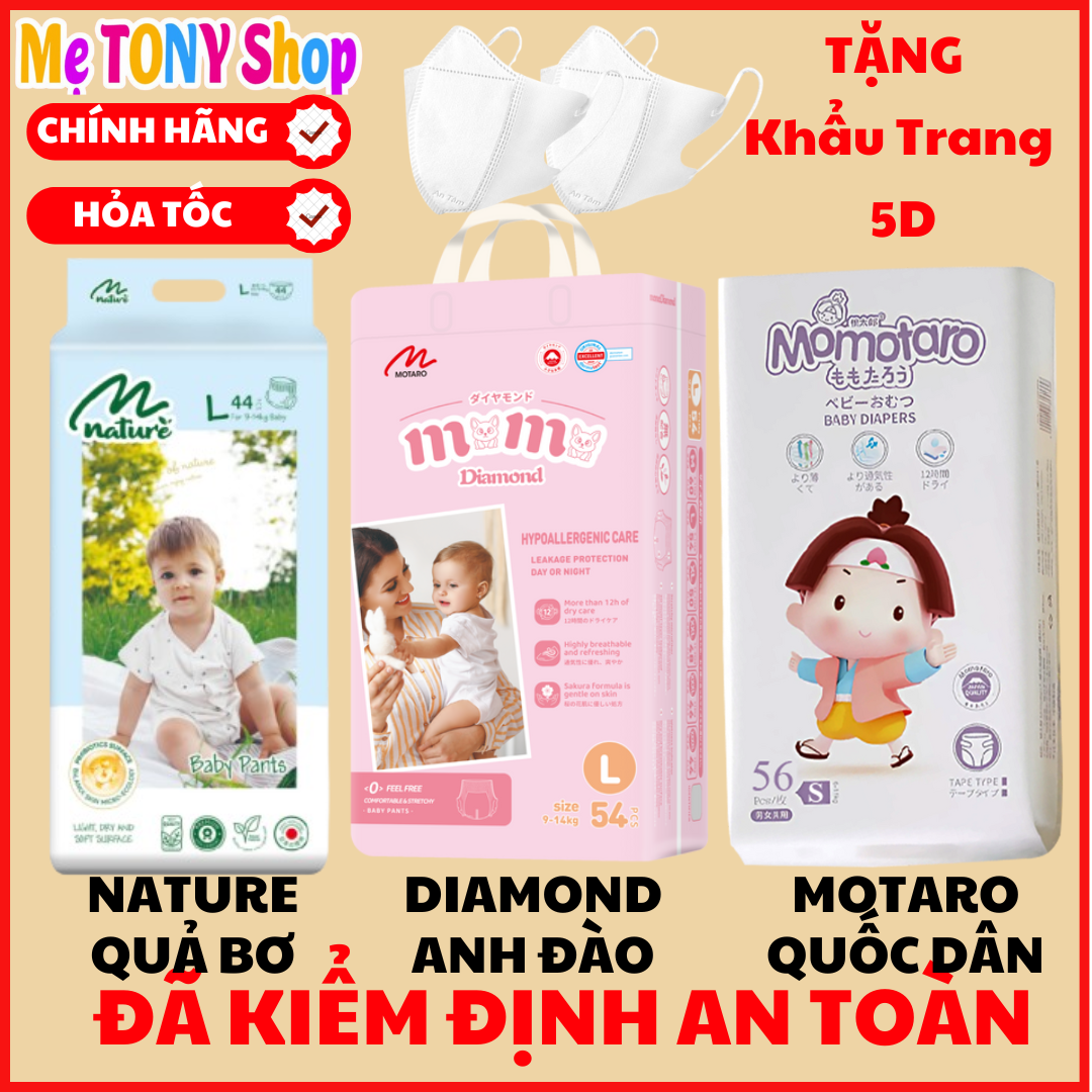 TặngKhẩuTrang COMBO 2 BỊCH Bỉm Tã Dán Quần Momo DIAMOND MomoTARO MomoNATURE Xuất Nhật Đủ Size Cam Kết Chính Hãng