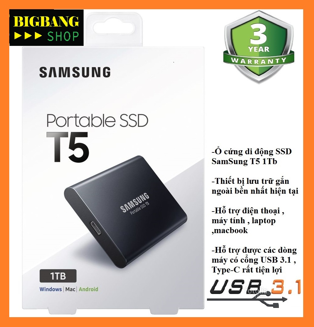 Ổ cứng di động ssd external samsung t5 1tb usb 3.1 gen 2