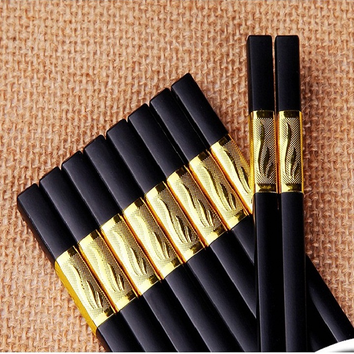 Đũa ăn đầu mạ vàng, hộp 10 đôi, chống mốc, kháng khuẩn