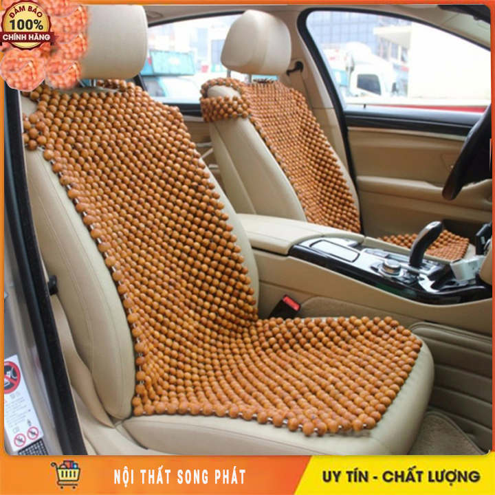 Đệm lót ghế ô tô khoác vai hạt gỗ Pơ Mu - Lót ghế ô tô hạt gỗ -  Lót ghế thông thoáng, ngăn ngừa mồi hôi hiệu quả - Lót gỗ tựa lưng ô tô
