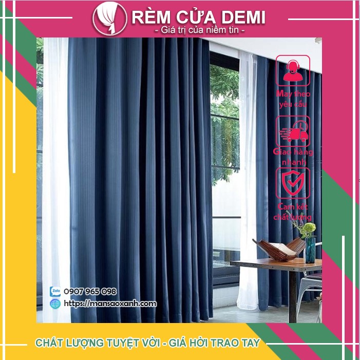 Rèm phòng, rèm cửa sổ chất vải màu xanh dương đậm . ghi chú: chọn mã hoa văn, nhận số đo theo yêu cầu.