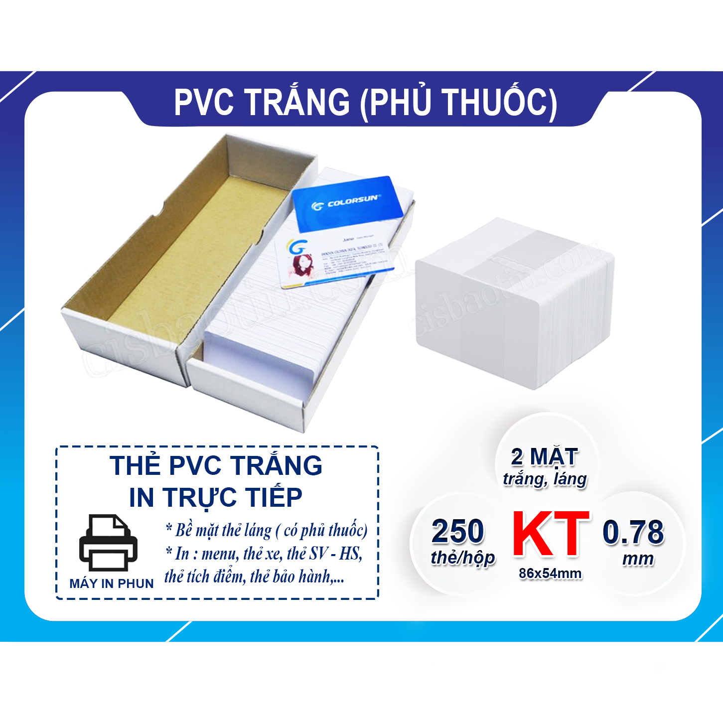Phôi thẻ nhựa pvc trắng in trực tiếp- hộp 250 thẻ