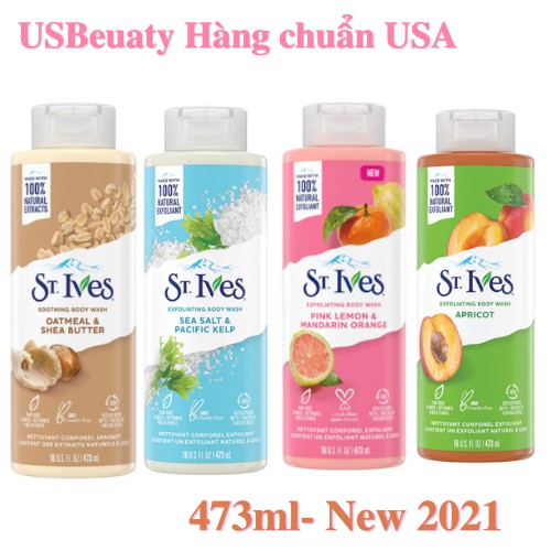 Sữa tắm St ives hương muối biển, yến mạch, cam chanh, huong mơ 473ml