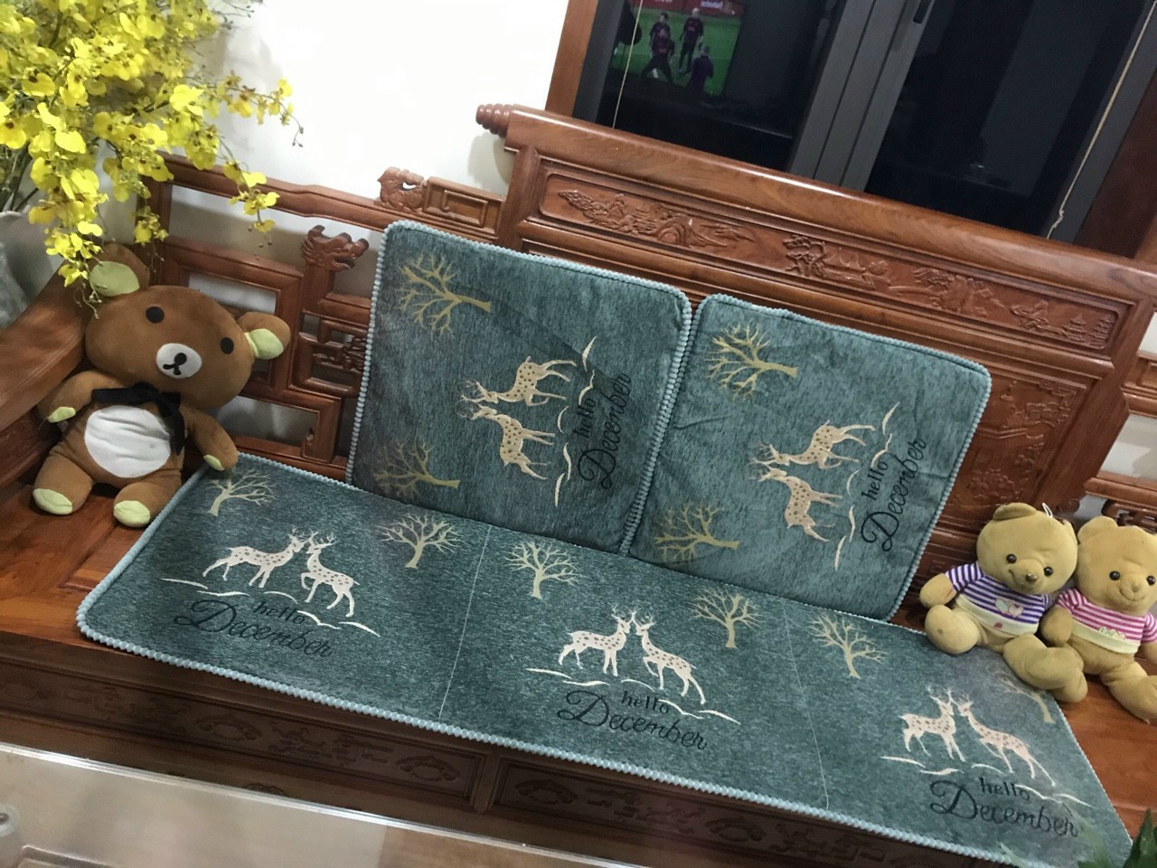 Bộ thảm ghế nỉ nhung tuần lộc cao cấp 180x54cm