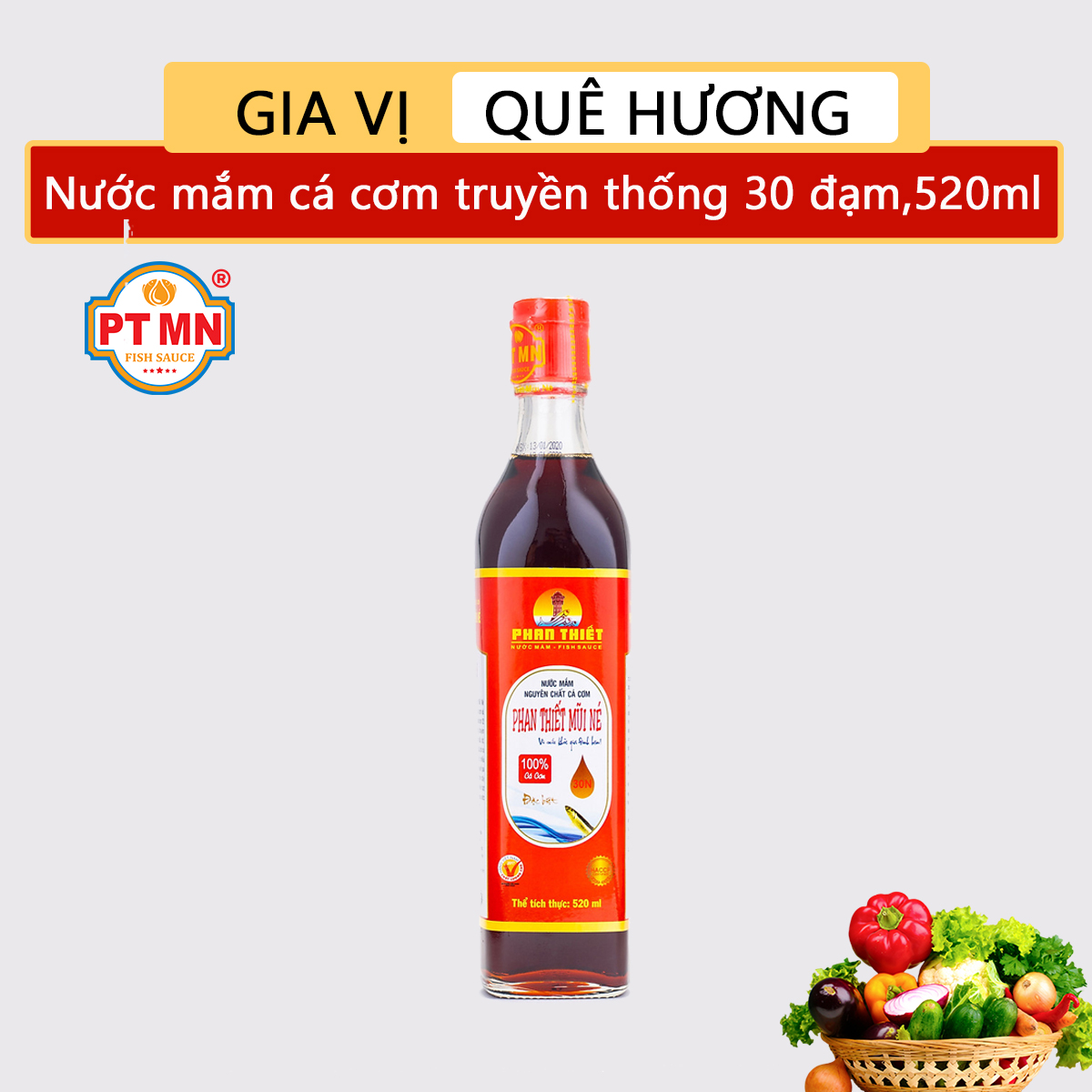 Nước mắm cá cơm truyền thống Phan Thiết Mũi Né 30 đạm chai 520ml