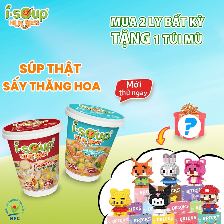 [Combo 2tặng1Gift] Súp Hải Sản + Súp Gà Táo Đỏ Ăn Liền ISOUP HUUPS! - Súp Ăn Liền Sấy Thăng Hoa