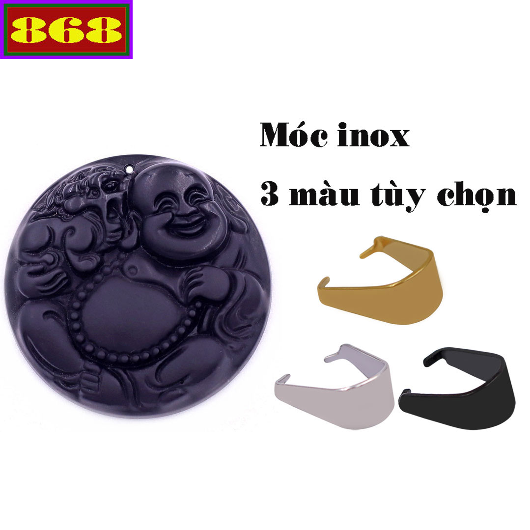 Mặt Phật Di lặc tròn Đá Thạch Anh đen 4.5 cm ( size lớn ) kèm Dây đeo - Móc inox 304 - Mặt Phật Bình an, May Mắn, Thịnh Vượng