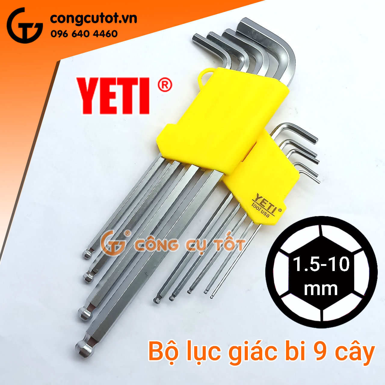Bộ lục giác đầu bi ye.ti 9 cây 1.5-10mm
